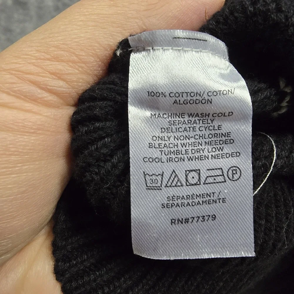 Ann Taylor Women Small Sweater 100% Cotton Black White Knit Pullover Cozy Casual
